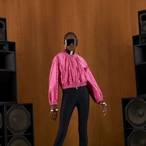 GG embroidered silk bomber jacket in pink | GUCCI® MX