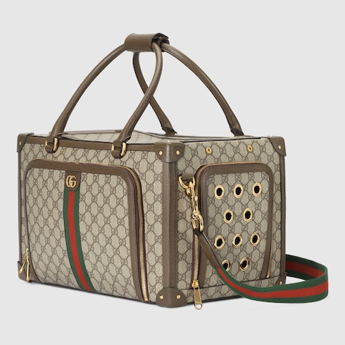 Small GG pet carrier with Web in beige and ebony Supreme GUCCI Canada