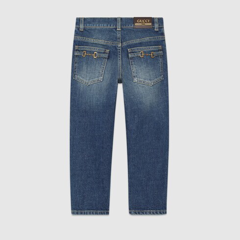 Children s Horsebit denim pants in blue GUCCI Canada