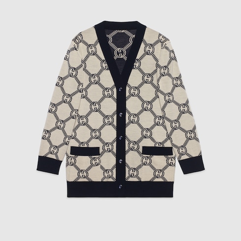 Cardigan reversibile in lana GG jacquard