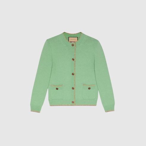 Cotton lamé cardigan in pastel green 