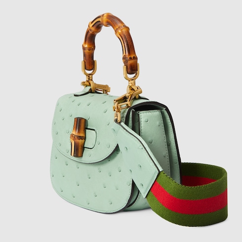 Gucci Bamboo 1947系列竹节鸵鸟皮迷你手袋