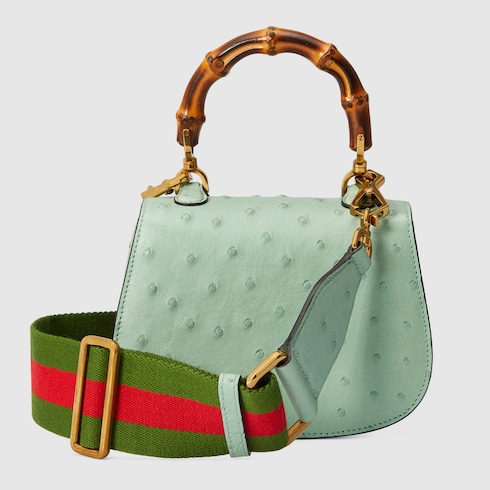 Gucci Bamboo 1947系列竹节鸵鸟皮迷你手袋