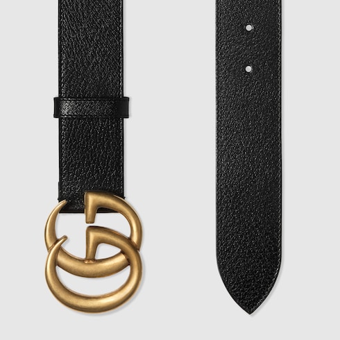 Black Textured Belt With Brass Double G Buckle US