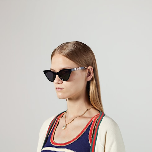 Gafas de sol de acetato de ojo de gato en acetato negro GUCCI® MX