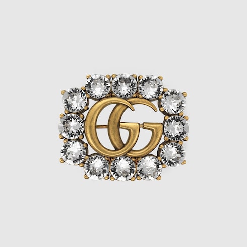 Metal Double G brooch with crystals  Detail 2