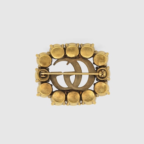 Metal Double G brooch with crystals  Detail 2