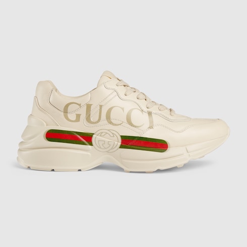 Women's Ivory Leather Rhyton Vintage Gucci Logo Sneaker