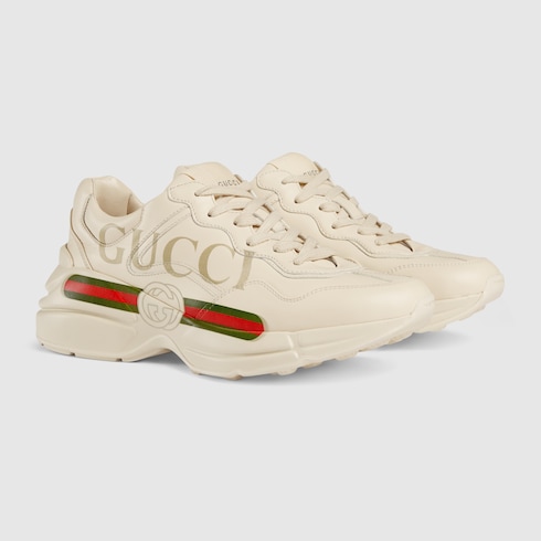 Women's Rhyton Gucci logo leather sneaker