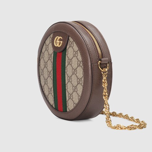 Mini borsa a spalla rotonda Ophidia in GG Supreme beige ed ebano GUCCI Italia