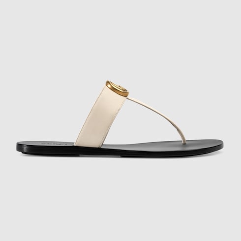 GG Leather Thong Sandals in White - Gucci