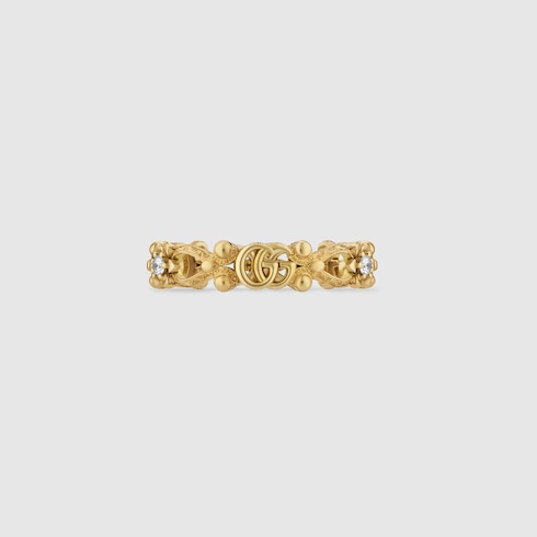 〔グッチ フローラ〕ダイヤモンド付き 18K リング