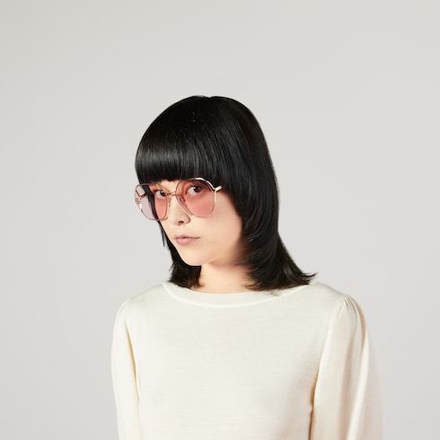 Low nose bridge fit oval-frame sunglasses