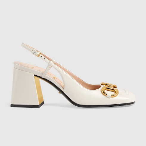 Women's Mid-Heel Slingback With Horsebit In White Leather