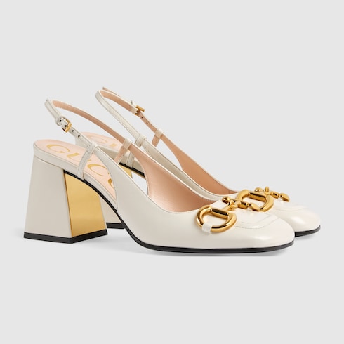 Women's Mid-Heel Slingback With Horsebit In White Leather