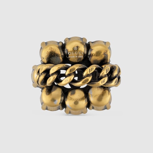 Crystal Double G ring in Undefined Crystals Gold-toned metal Crystal Double G ring in Undefined Crystals Gold-toned metal