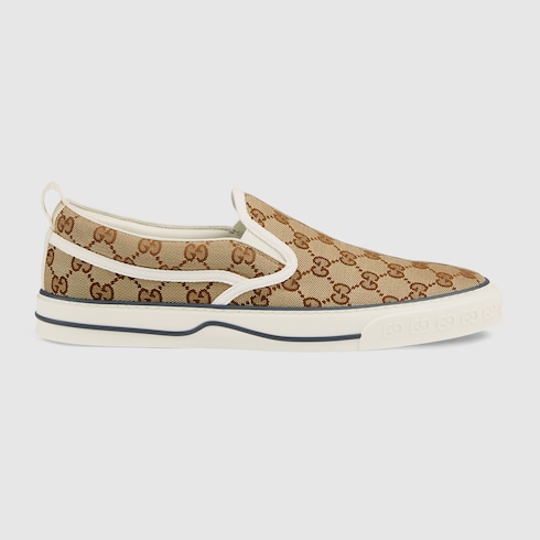 Men's Gucci Tennis 1977 slip-on sneaker in beige and ebony GG