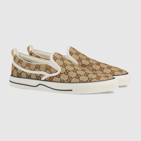 Men's Gucci Tennis 1977 slip-on sneaker in beige and ebony GG canvas