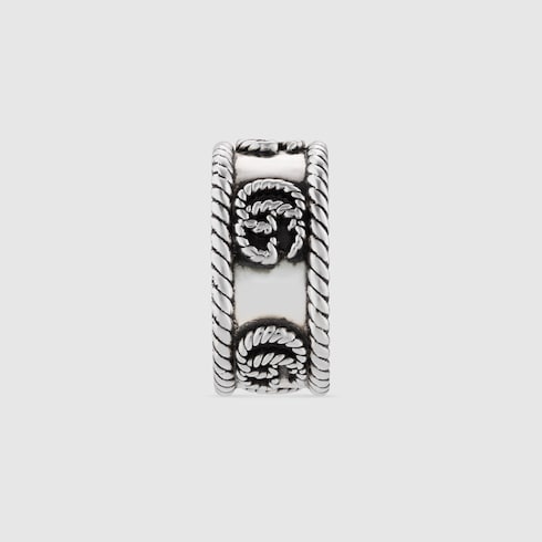 Double G Ring With Engraved Torchon Trim In 925 Sterling