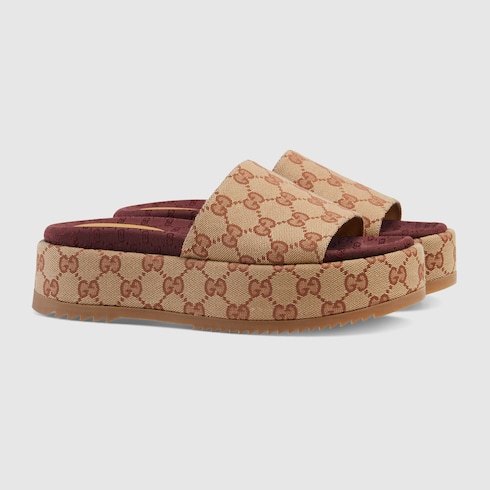 Beige / Brick Red GG Canvas Women's Original Slide Sandal | GUCCI® US