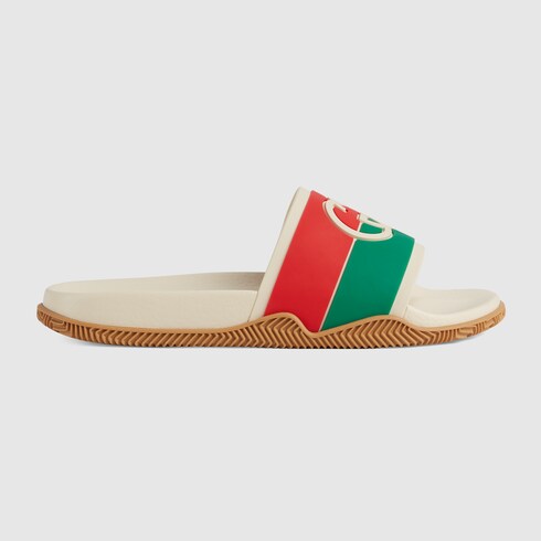 Women's Interlocking G slide sandal in red, green and white rubber | GUCCI®  US