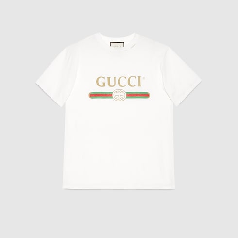 GUCCIロゴ オーバーサイズ コットン Tシャツホワイト コットン