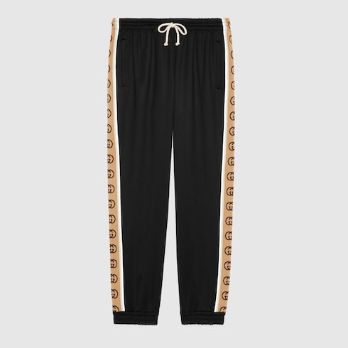 Black Technical Jersey Loose Jogging Pant With Brown G Stripe