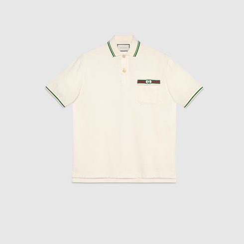 Cotton Polo With Web & Interlocking G In White | GUCCI® US