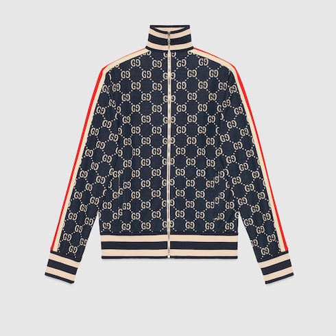 Blue / Ivory GG Jacquard Cotton Jacket | GUCCI® US