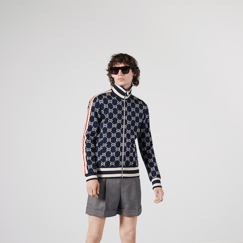 Blue / Ivory GG Jacquard Cotton Jacket | GUCCI® US