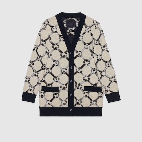 Cardigan reversibile in lana GG jacquard