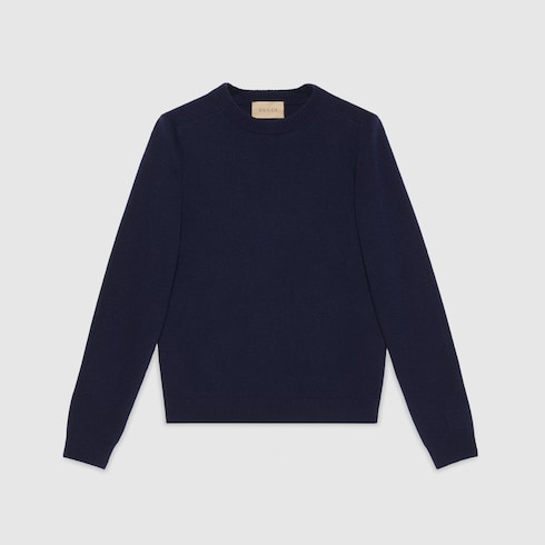 Wool sweater with Gucci patch in blue 