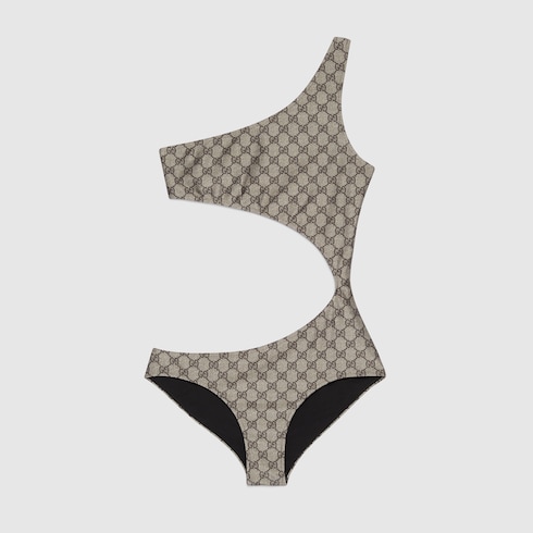 GG Cutout One Shoulder Swimsuit in Brown - Gucci