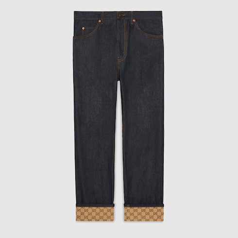 Denim pant with cuffs in dark blue GUCCI Canada