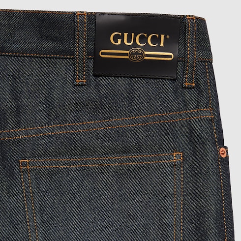 Denim pant with cuffs in dark blue GUCCI Canada