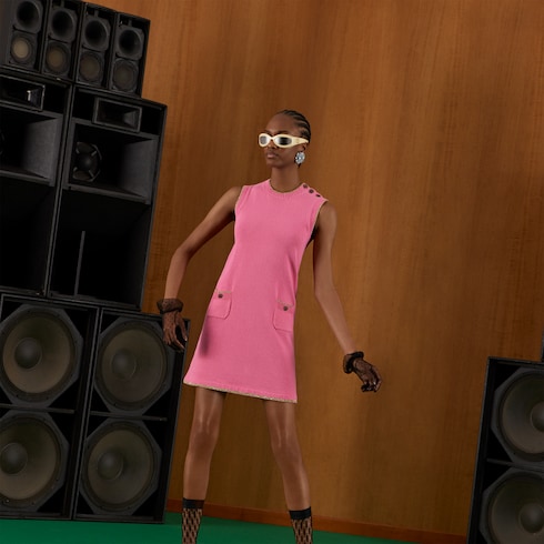 Cotton lamé knit dress in pink | GUCCI® MX