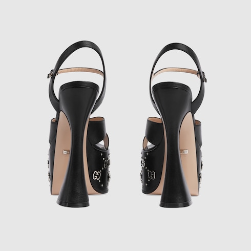 Women's sandal with Interlocking G studs in black leather