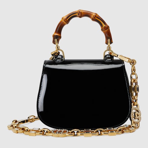 Mini borsa a mano Gucci Bamboo 1947 in pelle verniciata nera GUCCI Italia