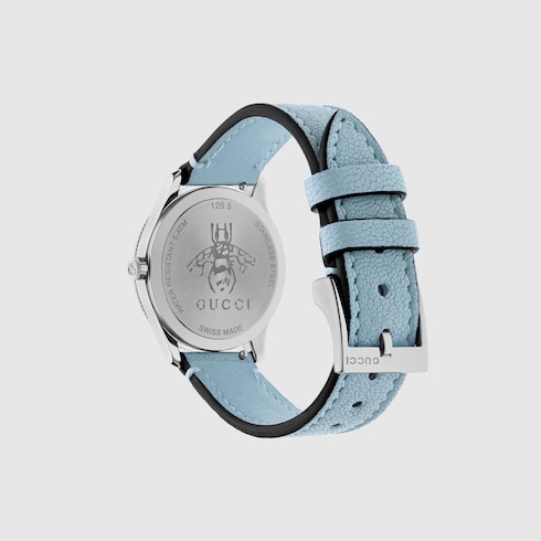 G Timeless watch with bee 29 mm in light blue lambskin GUCCI US