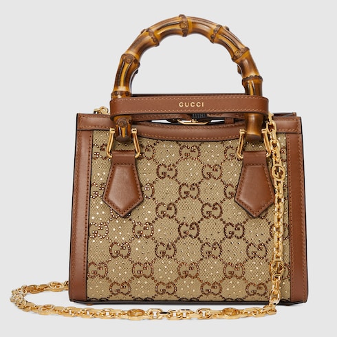 Маленький-сумка-тоут Gucci Diana с кристаллами
