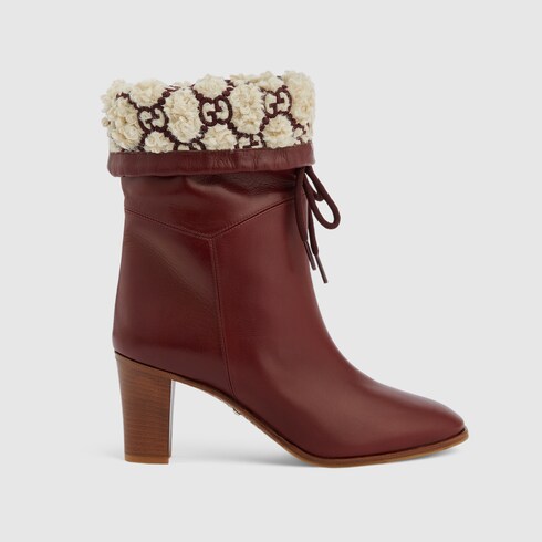 Women's GG shearling effect boot in burgundy leather | GUCCI® PT