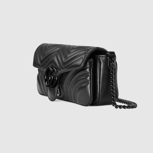 Black Leather GG Marmont Medium Matelassé Shoulder Bag