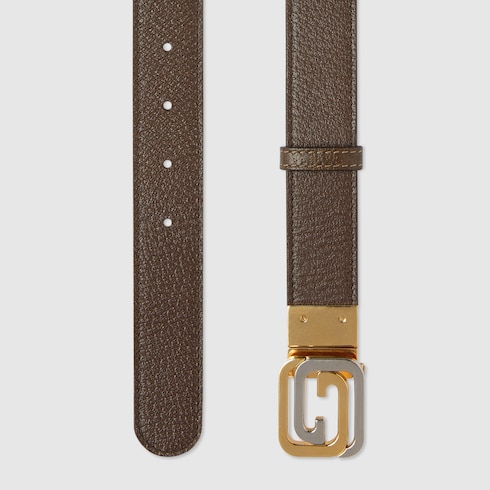 Reversible belt with squared Interlocking G in beige and ebony GG