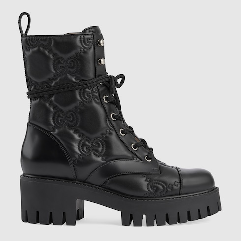 Women's GG Matelassé lace-up boot in black leather