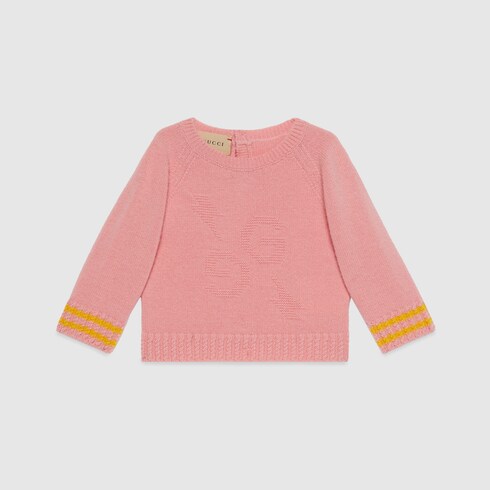 Baby mirror GG lightning wool jumper in pink and yellow GUCCI Australia