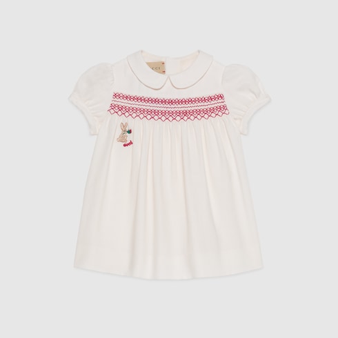 Baby cotton dress with embroidery in off white | GUCCI® US