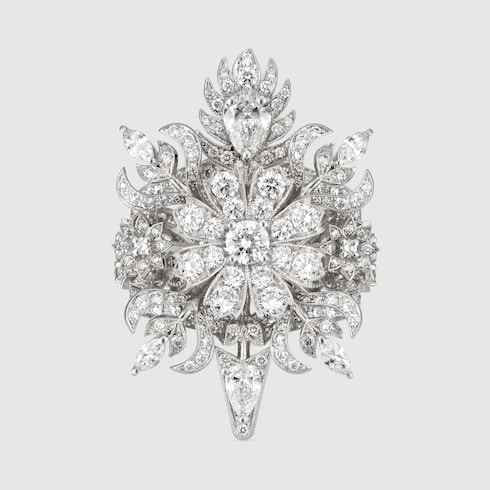 Gucci Flora white gold ring with diamonds