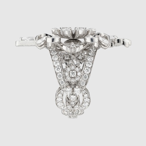 Gucci Flora white gold ring with diamonds
