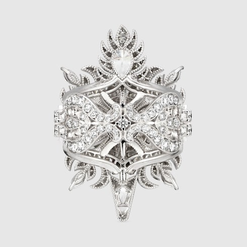 Gucci Flora white gold ring with diamonds