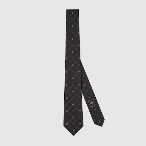 Krawatte aus Seidenjacquard mit Doppel G und Karos